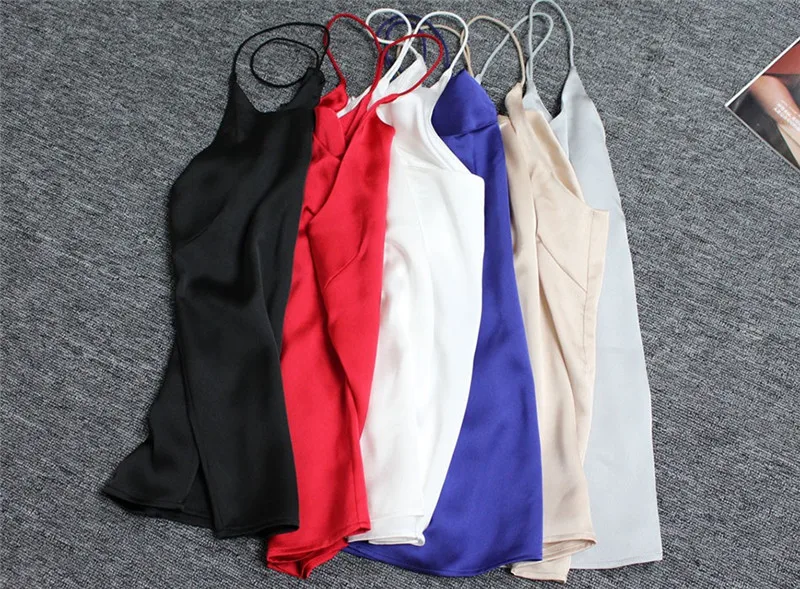 Silk Halter Top Women Camisole 2017 Summer Style Sexy Sleeveless Vest Slim White Crop Top Women Camis Roupas Femininas 3XL8