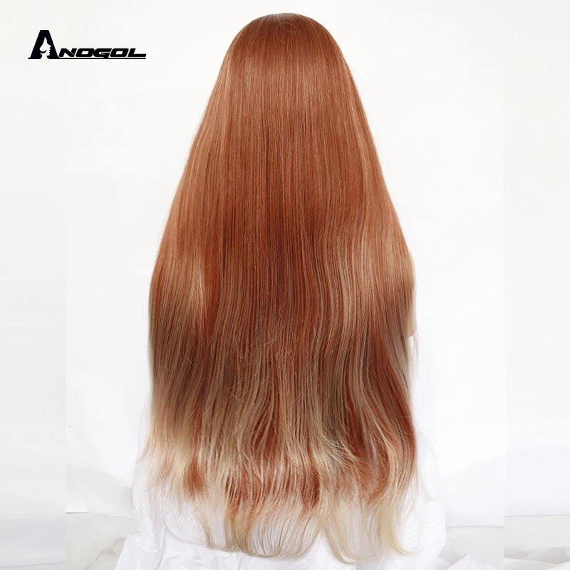 ANOGOL 350 Рыжий медный красный длинный прямой средняя часть синтетический парик на кружеве для черных женщин белые парики из натуральных волос