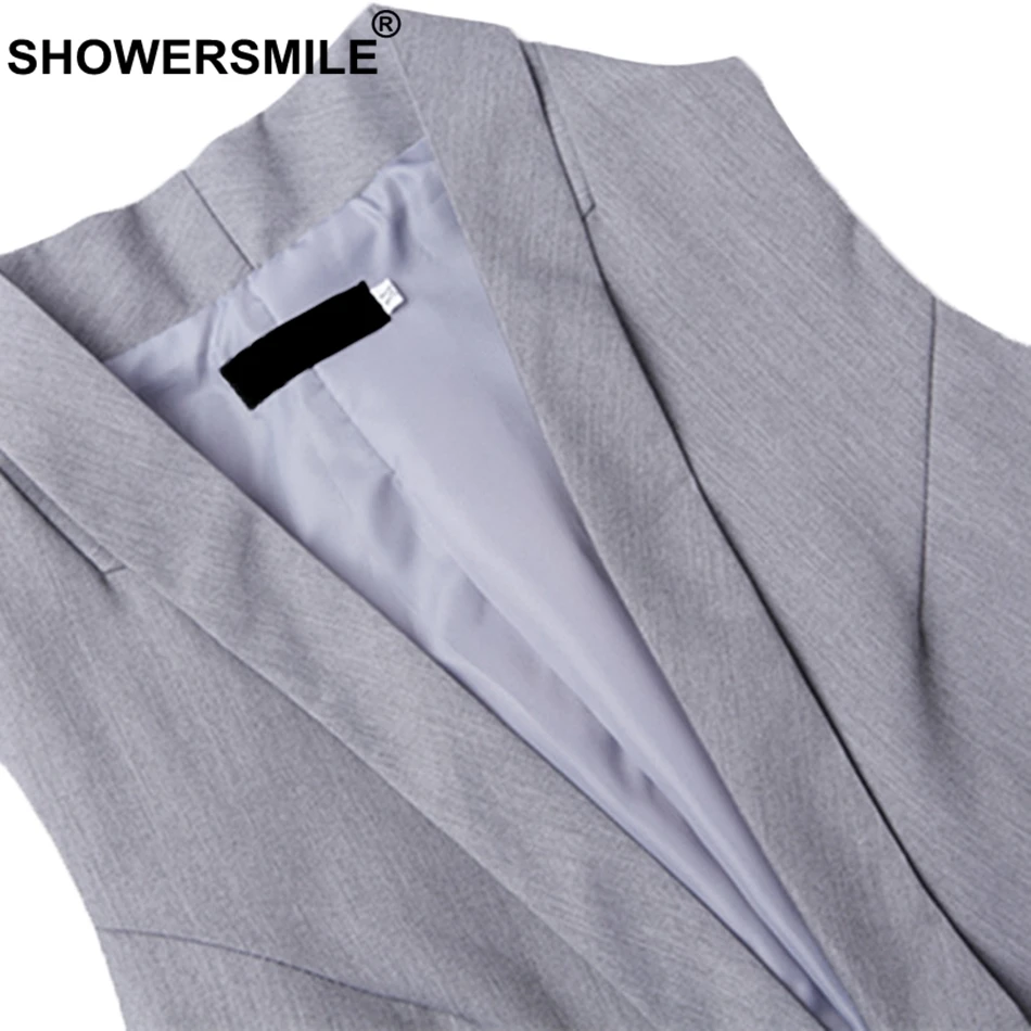 SHOWERSMILE Short Vest Women Gray Blazer Cotton Sleeveless Jackets Female Office Uniform Slim solid Ladies Spring Autumn Gilet