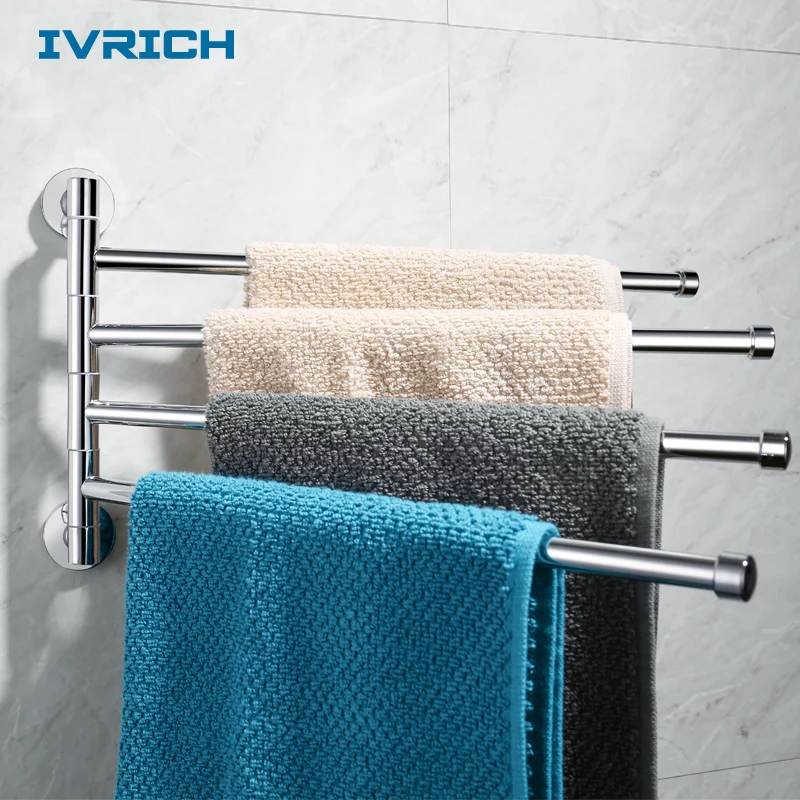 

IVRICH Stainless Rotating Towel Bar Polished Rack Holder Bath Rail Hanger 4 Swivel Bars Hot Sales SH005