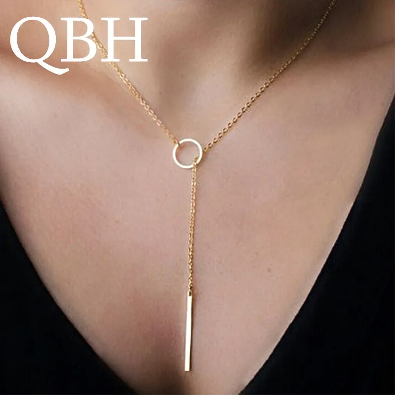 NK547 Punk Women Jewelry Minimalist Tiny Dainty Collier Unique Round Circle Bar Pendant Short Clavicle Necklace For Girl Chain