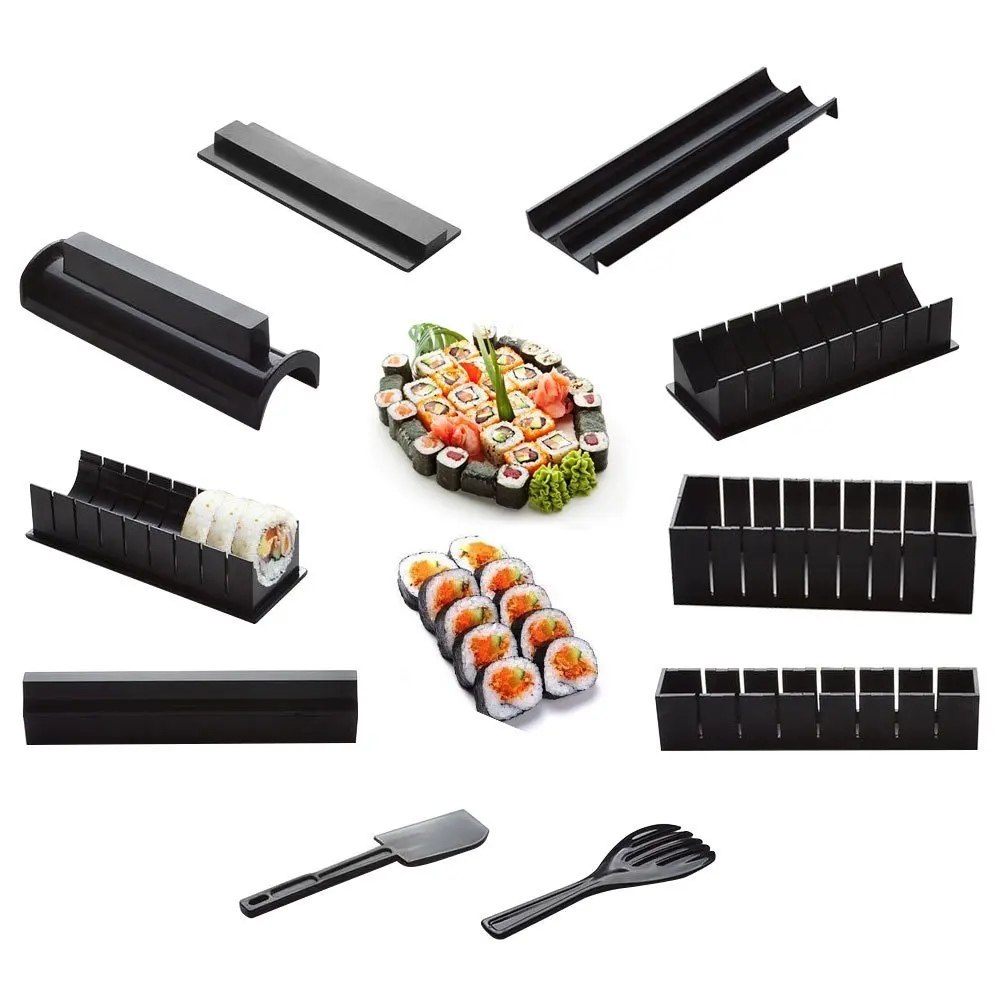 10Pcs DIY Sushi Maker Set Rice Roll Mold Kitchen Sushi Making Tool Kit Home neu 