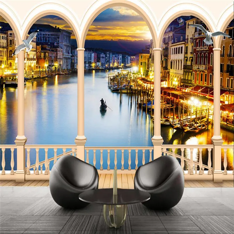 Custom photo wall paper Italy Venice Art Night Landscape Arch Living