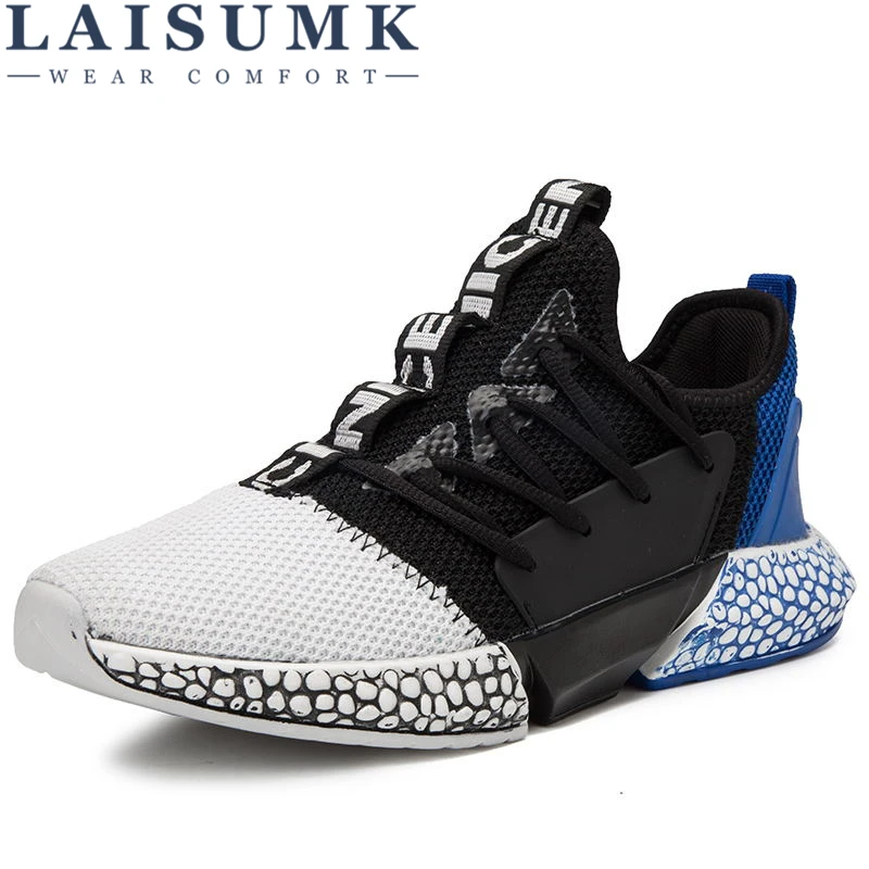 

2019 LAISUMK Casual Men Shoes Cool Punk Printed Lace-Up High Top Mesh Shoes For Man Male Comfort Leisure Flats Breathable