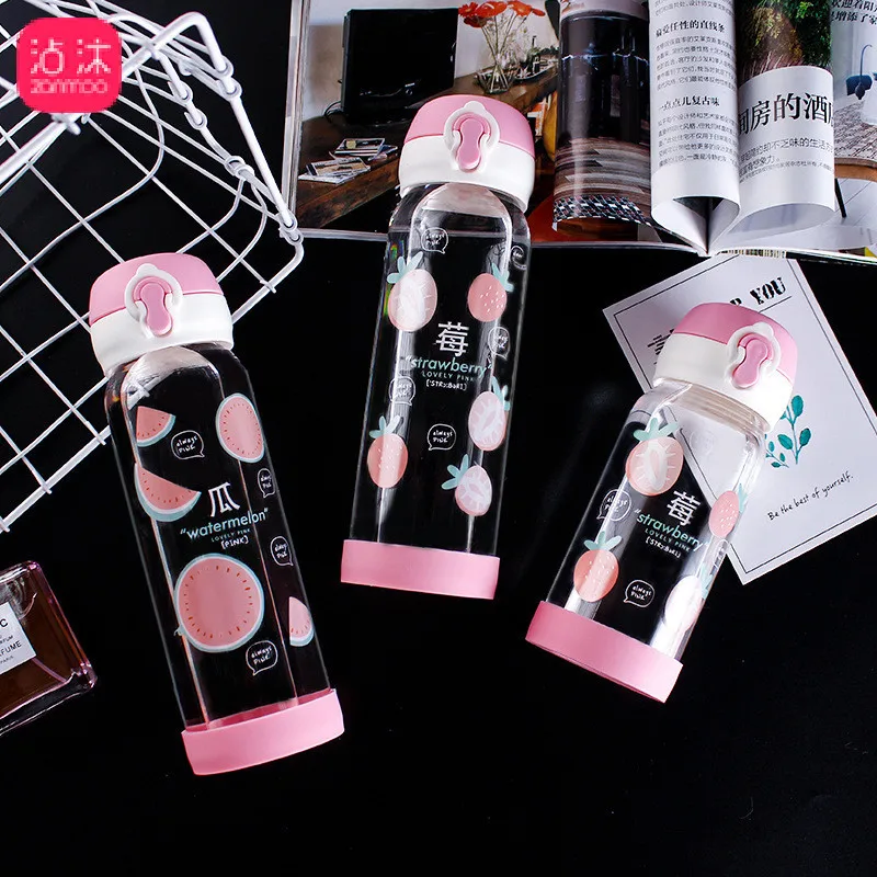 

2019 new arrival Small Fresh Glass Creative Trend Edition Female Student Water Cup Portable Lovely Simple glass water bottle