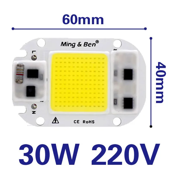 Светодиодный COB ламповый чип бусины 20 Вт 30 Вт 50 Вт AC 220-240 в 110 В Вход светодиодный IP65 Smart IC DIY для прожектора холодный белый теплый белый без драйвера - Испускаемый цвет: 30W 220V