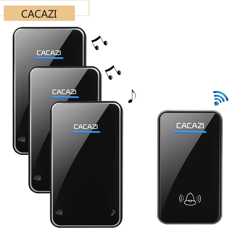 

CACAZI AC 100-220V wireless doorbell 1 waterproof button 3 receivers EU US UK plug door ring 48 ringtones 6 volume door chime