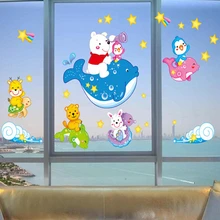 Bear Riding dolphin fish sea world wall sticker ocean fish shower tile stickers in the bathroom on bath bathing pool Bathtub