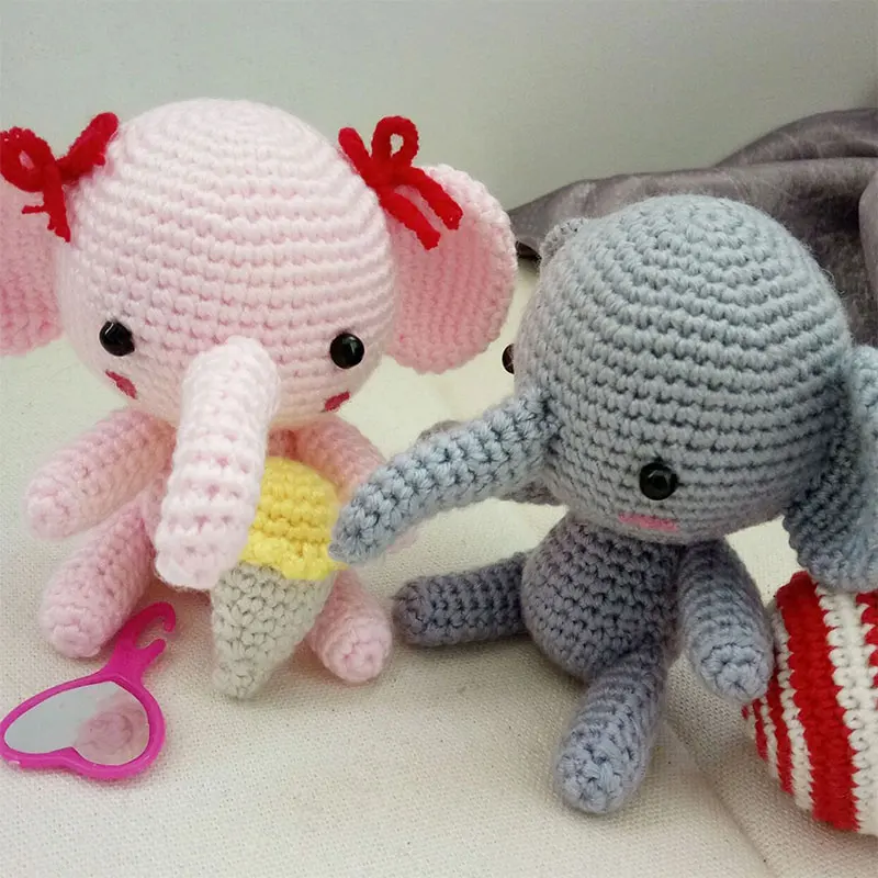 

16*12 CM Crochet Cute Bow Elephant Doll Amigurumi Baby Cute Soft Stuffed Plush Toddler's Toys Sleeping Baby Doll Creative Gift