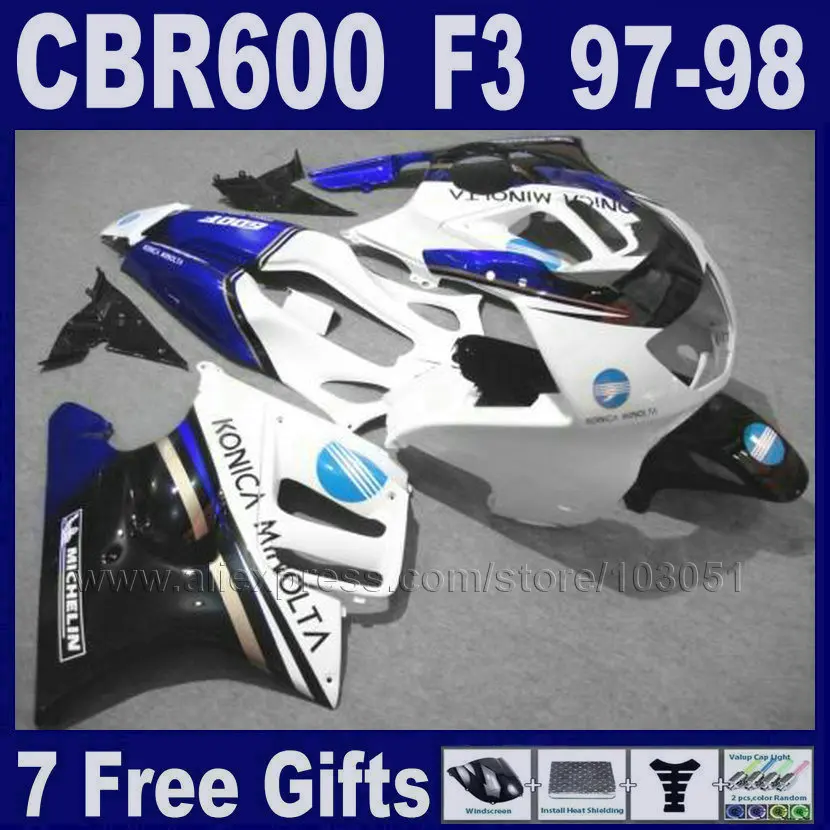 7 подарков обтекатель Белый для Honda 1997CBR600F3 1998 CBR 600 F3 97 98 Обтекатели из АБС пластика