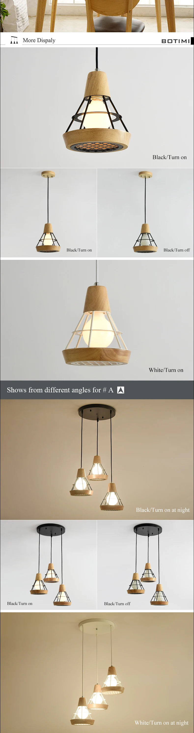 BOTIMI Железный кольцевой светодиодный подвесной светильник для столовой деревянный абажур с белым металлическим подвесным светильником черный подвесной светильник Kithen освещение