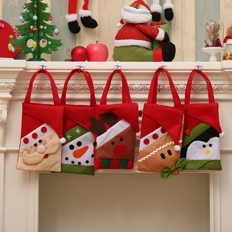 Рождественский чулок, подарочные сумки, животные, узор Санта Клаус, яблоко, конфеты, мешки, рождественские украшения для дома, коробка
