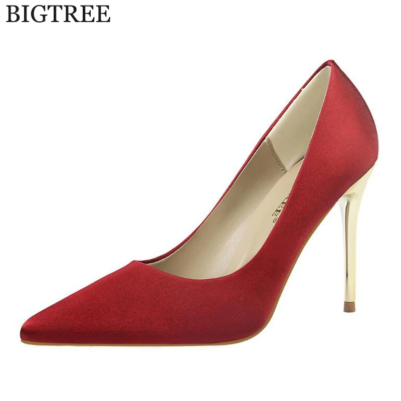 

Plus size 43 Women Pump Silk Basic Sandals Solid Colors Slip On High Heels Wedding shoes Femme Sexy Pumps autumn women shoes 210