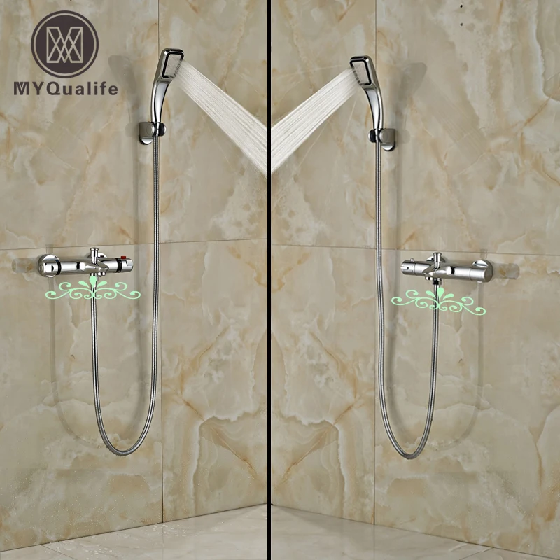 

Modern Bathroom Shower Faucet Set Chrome Mixer Taps with Handshower Thermostatic Mixer Valve