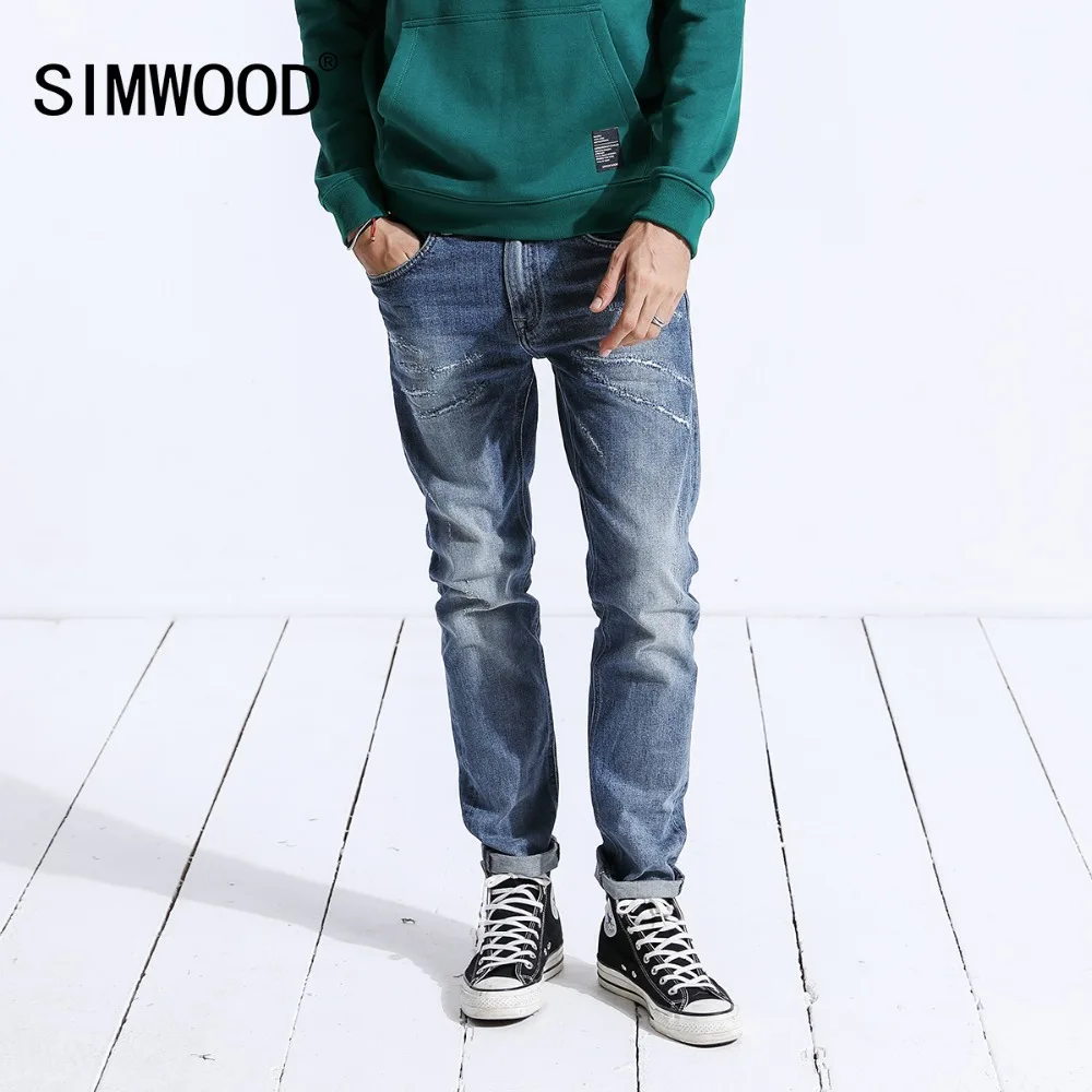 Мужские длинные джинсовые брюки SIMWOOD демисезонные облегающие джинсы 2019