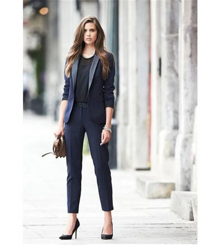 Trajes de pantalón de negocios a medida para mujer, traje de talla para mujer, Blazer + Pantalones para el trabajo, traje de pantalón azul marino para fiesta de boda|Trajes de pantalón| -