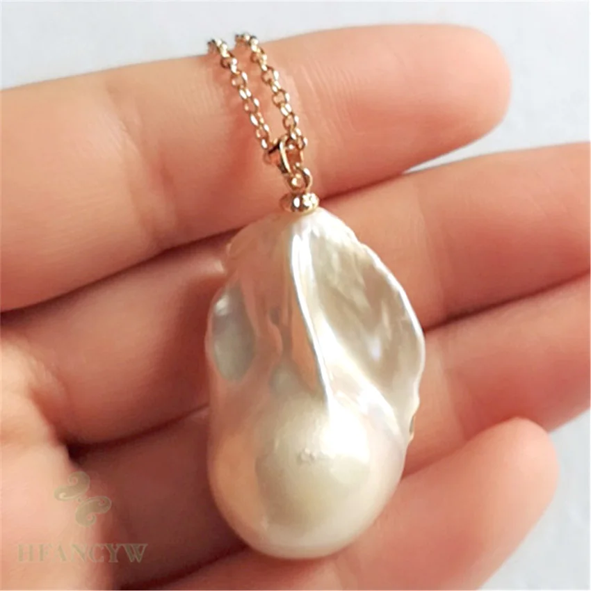 22x33mm Natural White Baroque Pearl Necklace 18 inches Diy Real Women Jewelry Cultured Wedding Flawless