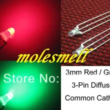 100 шт 3 мм диффузный двойной двухцветный красный/зеленый Яркий 3-контактный светодиодный общий катод светодиоды лампа