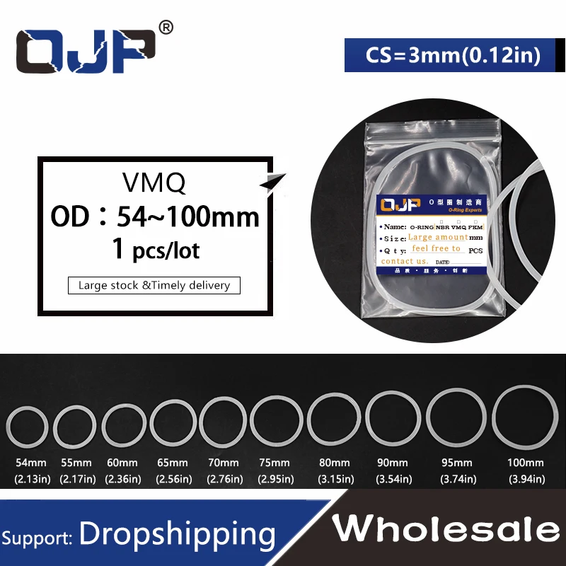 Белое Силиконовое кольцо/VMQ Oring OD54/55/60/65/70/75/80/85/90/95/100*3 мм резиновое уплотнительное кольцо уплотнительные масляные прокладки водонепроницаемые шайбы