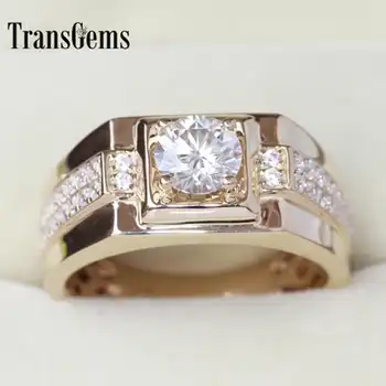 Transgems Brilliance Genuine 14k 585 Yellow Gold 1 Carat ct F Color Engagement Wedding Ring For Man Ring Men Engagement Ring