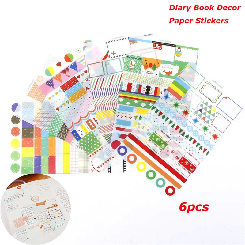 

6 Sheet/lot Cartoon DIY Photo Sticker Calendar Paper Sticker Scrapbook Calendar Diary Planner Decorative Pad School Supplies