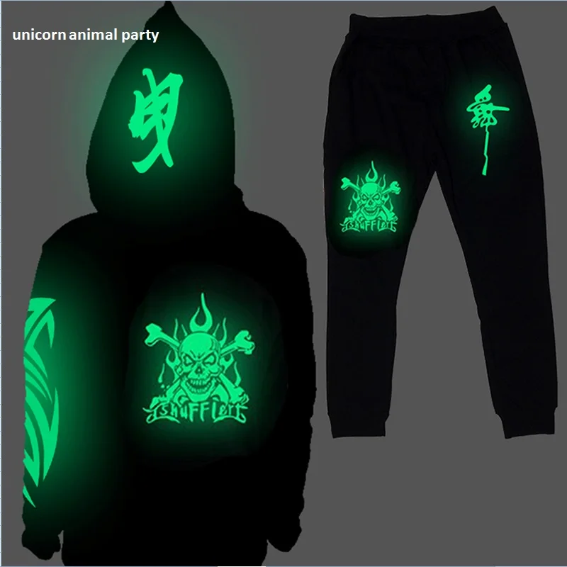 

Ghost Step Dance Clothes Drag Costume Loose hip hop Coat Even Hoodie Hat Fluorescence Serve Men Women Student Clothes pants