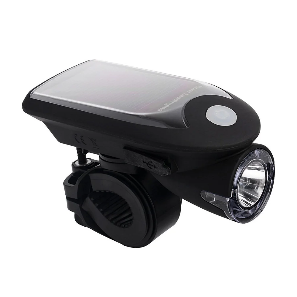 

LED USB Rechargeable Bike Light Headlight Solar Energy Bicycle Front Light Waterproof with 360 Degree Rotating Mount EDF