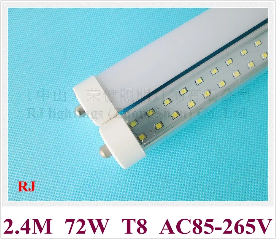 

FA8 single pin LED tube fluorescent light double row T8 2400mm 2.4M 8FT SMD 2835 384led(4*96led) 72W super bright CE 8000lm