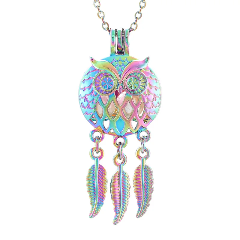 

Aromatherapy pearl cage necklace colorful owl hollow perfume essential oil diffusion perfume pendant men and women gifts SC-426