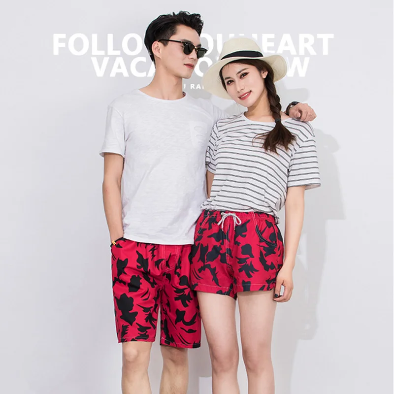 

QIZXIM Men's Board Shorts Stripes Grid Floral Print Quick Gry Beach Shorts Couple Swimwear Lovers Board Shorts Boardshorts