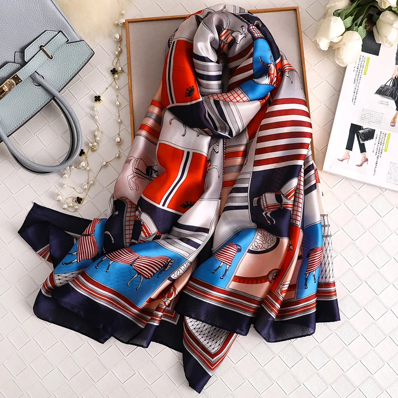 Роскошный брендовый женский шарф, летние шелковые шарфы, шали, женские накидки, мягкая пашимина, женская дизайнерская накидка для пляжа, бандана - Цвет: FS427-3