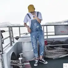 M-3XL Лидер продаж! Новая мужская одежда отверстие комбинезон модные тонкие джинсовые комбинезоны комбинезон девять очков подтяжки ножек джинсы