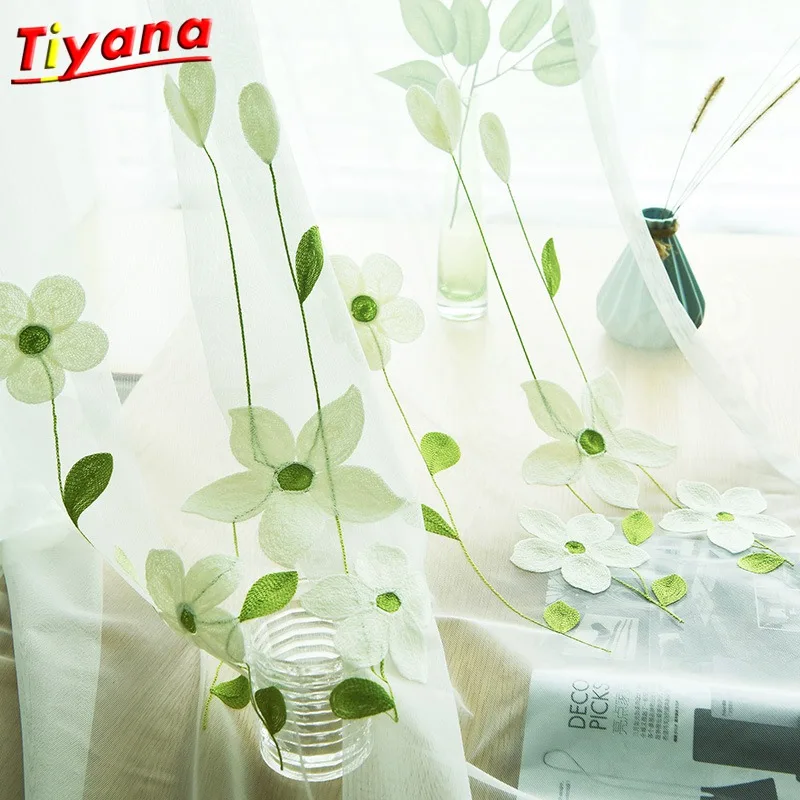 

Luxury Europe White Cotton Floral Curtain Fabrics Tulle For Bedroom Embroidered Sheer Curtains for Living Room Panels WP152 *30