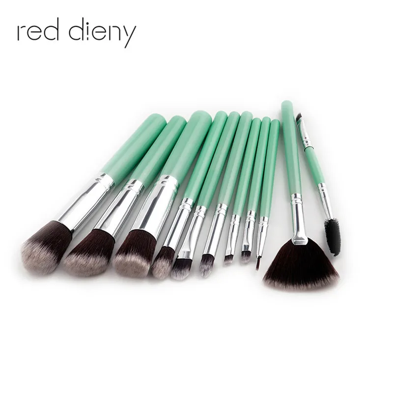 Pro 11Pcs/set Mint Green Handle Makeup Brushes Set kits Powder