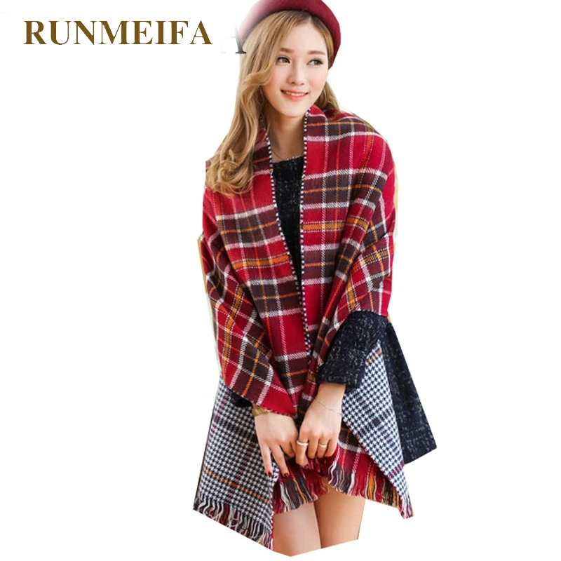 

ZA Winter Brand Women's Cashmere Scarf Plaid Oversized double faced plaid Multifunction Thicken Warm cape Shawl Free Shipping