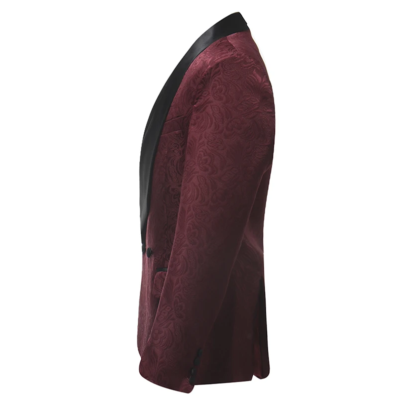YUNCLOS New Arrival 2019 Men Suits Burgundy Red Jacquard 2 Pieces Set Tuxedo Groomsman Wedding Suits Terno Masculino YUNCLOS New Arrival 2019 Men Suits Burgundy Red Jacquard 2 Pieces Set Tuxedo Groomsman Wedding Suits Terno Masculino