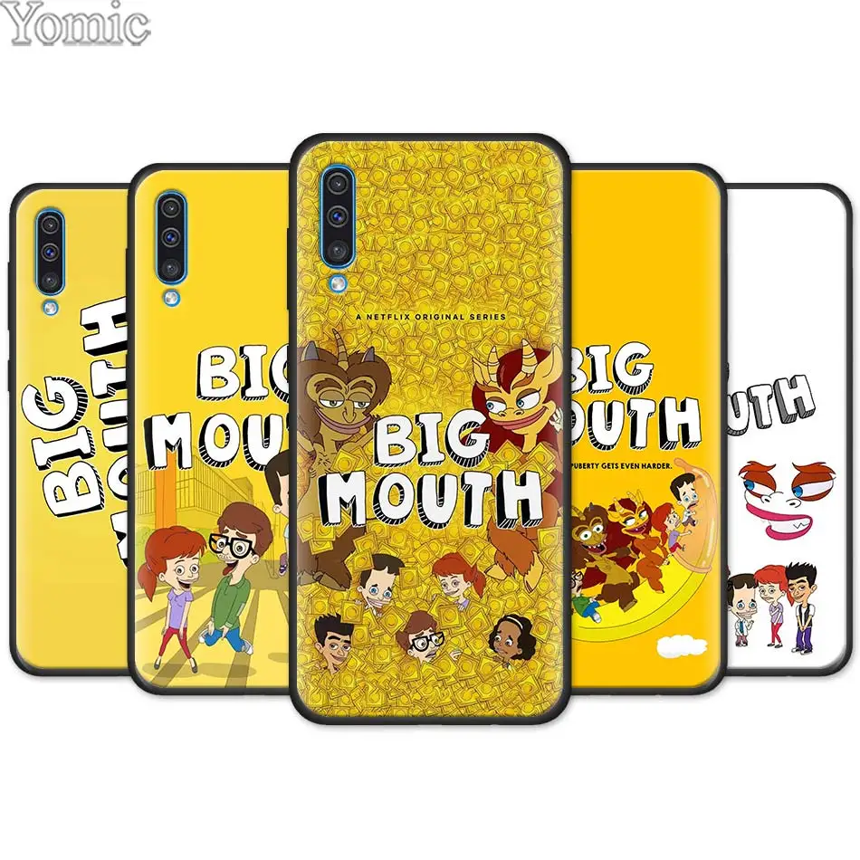 

Cartoon Big Mouth Black Case for Samsung Galaxy M30 M10 M20 A50 A70 A9 A8 A6 A7 Silicone Soft TPU Phone Case Cover Shell