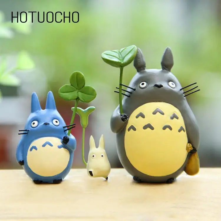 

Hotuocho 3pcs Totoro Miniature Figurine Resin Japan Style Animal Figurines Miniatures Ornament Garden Home Decor Feng Shui Craft