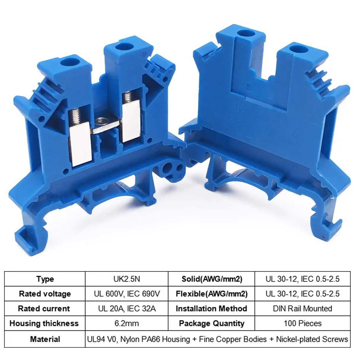 Combiner DK2.5N-BL 10 банды распределения питания Dk2.5N-BL 10 бандажный соединитель коробки din-рейку клеммные блоки, 12-22 AWG, 20 Ампер, 600
