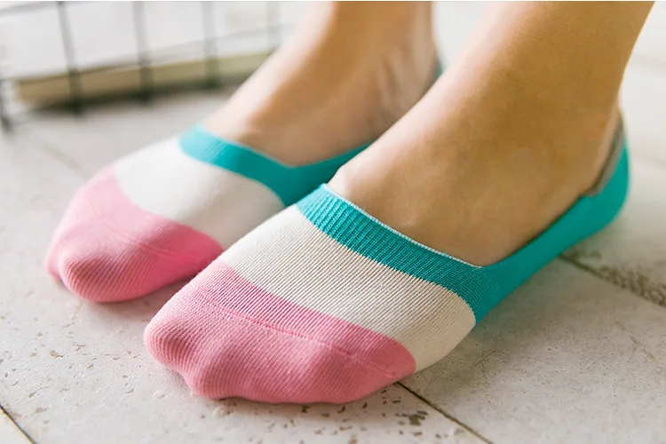 LIONZONE, женские неглубокие невидимые носки в японском стиле, хлопковые нескользящие силиконовые яркие цвета, яркие лоскутные носки-башмачки