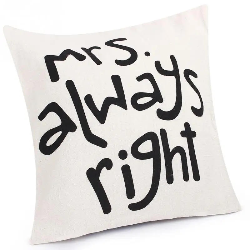 Fashion Funny Cushion Cover Mrs.Always Right Covers Quote Squre Cushion