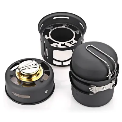 

Portable 1 - 2 Person 7pcs Kitchenware Set Alcohol Stove for Outdoor Hiking Camping Picnic