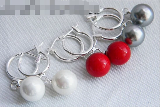 

Free shipping 3Paris 10mm White Red Gray Shell Pearl Earring