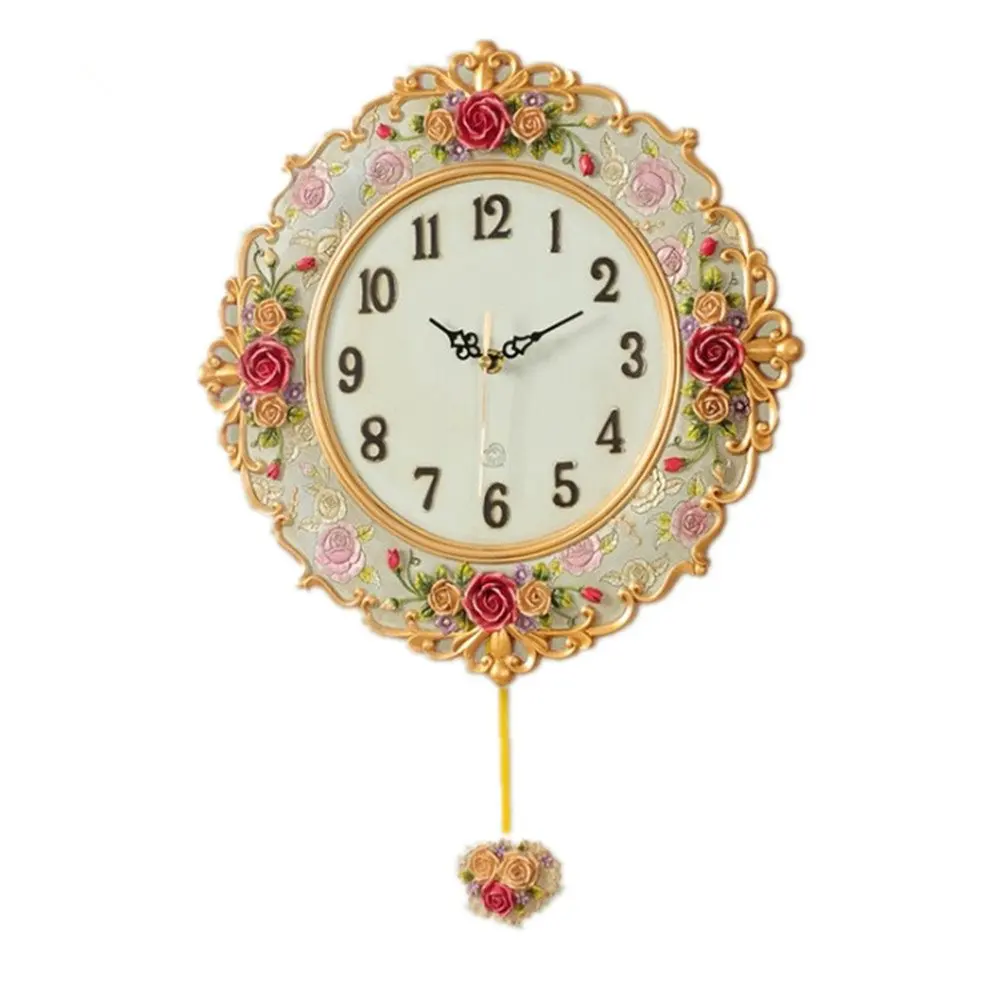Novelty Rural Roses European Style Arts Quartz Clock Home Decoration Wall Clockin Wall Clocks