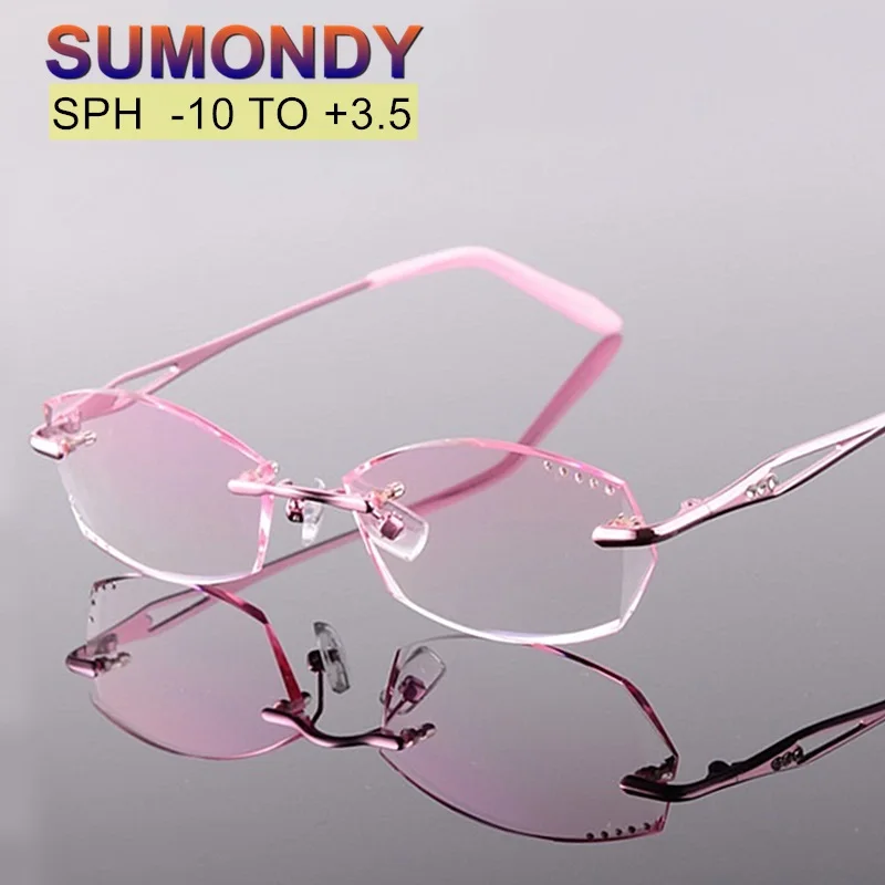 

Dioptre -10 to +3.5 Myopia Presbyopia Rimless Prescription Glasses Women Upscale Gradient Optical Spectacles Customization UP001