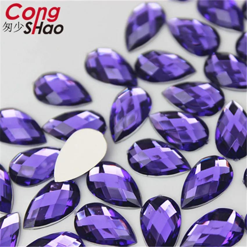 Cong Shao 100pcs 8*13mm 다채로운 플랫 백 드롭 아크릴 라인 석 크리스탈과 돌 의상 Strass DIY 의류 공예 WC762