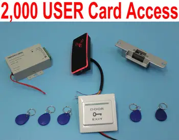 

RFID Access control door kit with 2,000 Card user support, LED light card reader, , Power supply+NC Mode Strike Lock