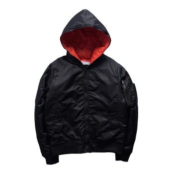 

European fashion men High street autumn winter solid hooded jackets MA1 bomber jacket pocke thicker coat Warm Jacket Plus size