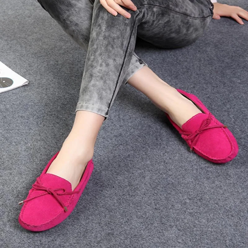 Женская обувь на плоской подошве из натуральной кожи; повседневные лоферы; женская обувь; мокасины на плоской подошве; женская обувь для вождения - Цвет: hot pink