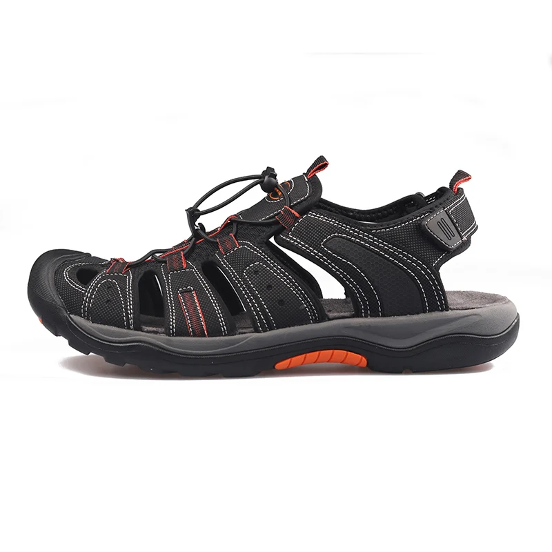 Black Red GRITION сандалии; Мужская прогулочная спортивная летняя Удобная прогулочная пляжная обувь; Повседневная Мужская дышащая кожаная обувь на плоской подошве - Цвет: Black Red